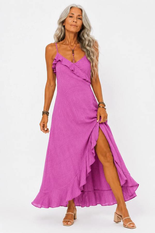 Sleeveless Linen Slit Midi Dress - Claudio Lugli Shirts