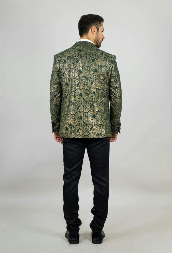 Infinity Leather Men's 4 Piece Green Paisley Wedding Suit Tailor Fit