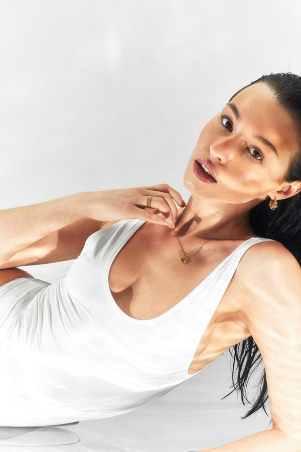 Elk & Bloom High Hoops Chunky Teardrop 15K Gold Plated Ringed Hoops