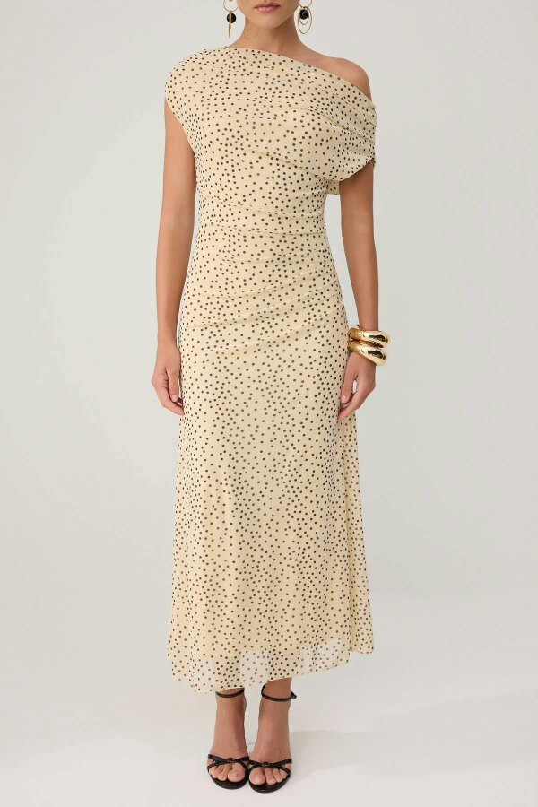 WOVCOR Asymmetric Neck Sleeveless Bodycon Midi Dress