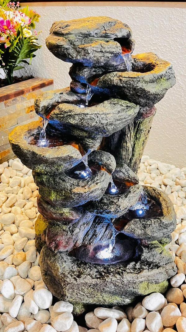 Tranquillity Water Features Harmony Rock Cascade Rock Effect Solar Water Feature