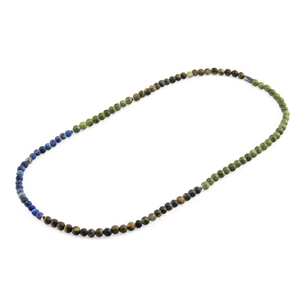 Anchor & Crew Brown Tigers Eye, Blue Sodalite and Green Jade Isaac Silver and Stone SKINNY Necklace x Wrap Bracelet