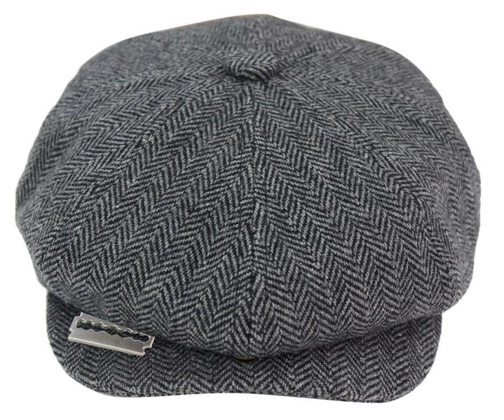 TruClothing Mens Peaky Blinders Tweed Gatsby Flat Baker Hat With Razor Blade