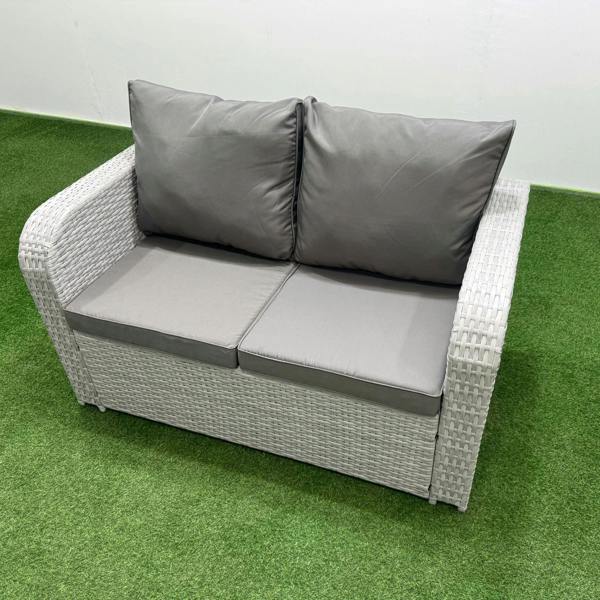Fimous 2 Seater Sofa Rattan Curved Arm Loveseat Light Grey Mixed Outdoor Garden Furniture with Thick Removable Cushion