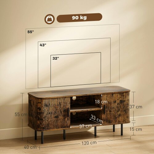 Wyld Haus Avaniva 120cm Rustic Brown TV Console With Sliding Doors and Shelf For Screens Up To 55 Inches