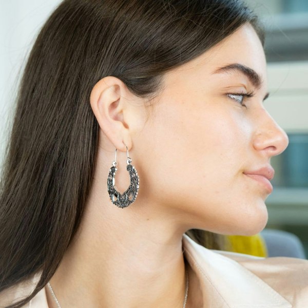 The Colourful Aura Ethnic Style Retro Hollow Carving Geometric Asian Oxidised Boho Dangle Earring