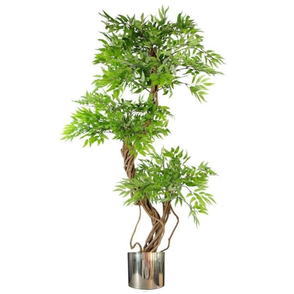 Leaf 140cm Leaf Realistic Artificial Japanese Fruticosa Ficus Tree, Green Silver