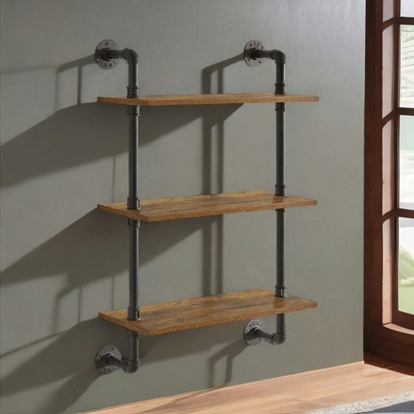 Rafaelo Mobilia Industrial Pipe Wall-Mounted 3 Tier Floating Shelves