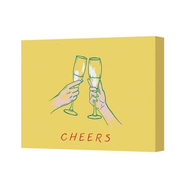 Benjamin Tate Design Cheers Canvas Art Print Clinking Glasses Modern Yellow Wall Decor