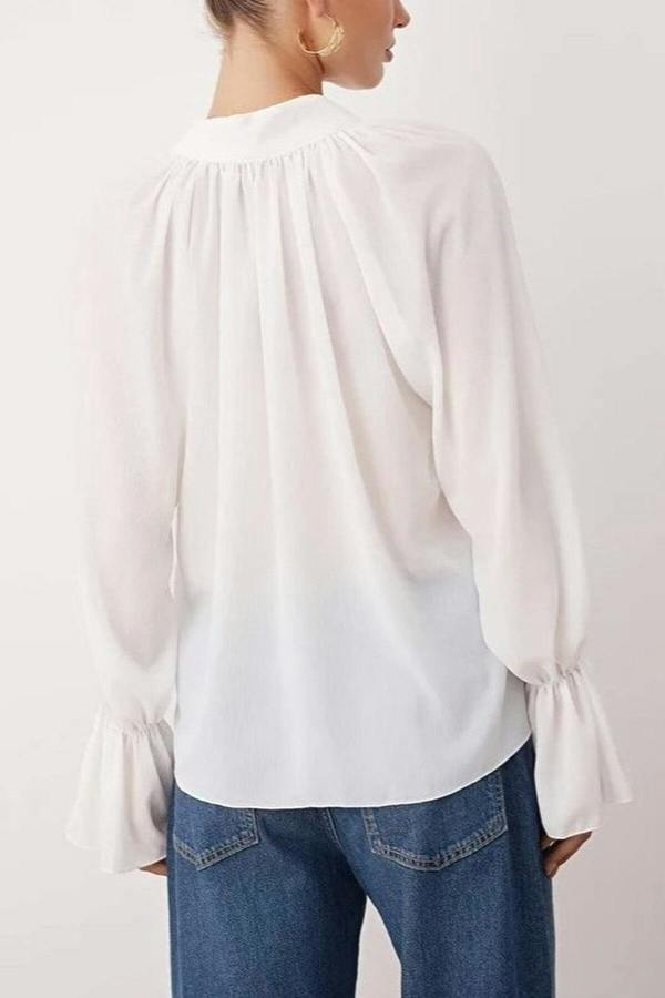 WOVCOR Unlined Woven Party Blouse with Neck Tie Detail