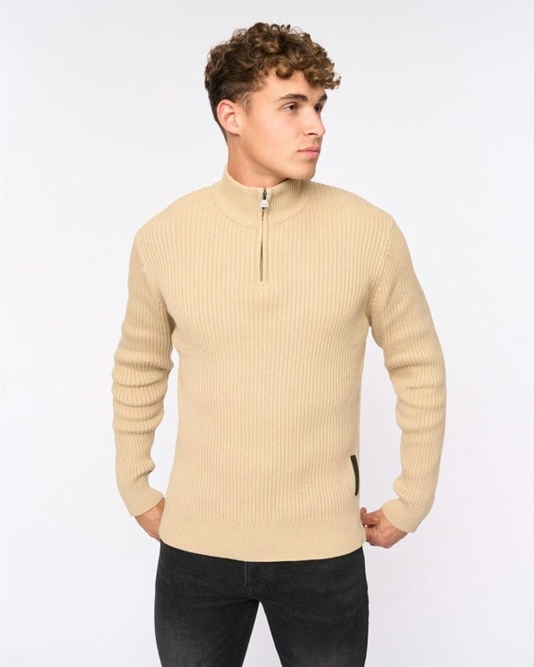 Crosshatch Havaline 1/4 Zip Knit Wheat
