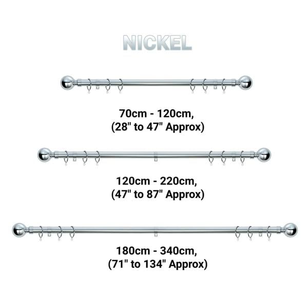 A.Unique Home Plain Ball Extendable Curtain Pole (25/28mm) (Nickel,120cm - 220cm)