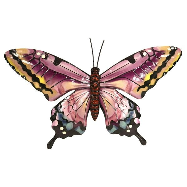 EDH Door Hardware Medium Metal Pink Butterfly Wall Art – 24 x 37 x 1 CM | Hand-Painted 3D Butterfly Decoration | Weatherproof Metal Wall Décor