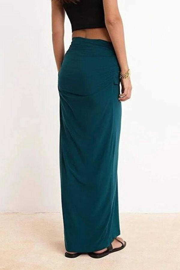 WOVCOR Knitted Maxi Fishtail Skirt with Gold Accessory Details