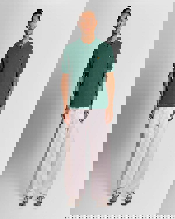 Lyle & Scott Cotton Short Sleeve Mens Knitted Polo - W130 Everglade | CHO | Designer Mens Short Sleeve Polo Shirts