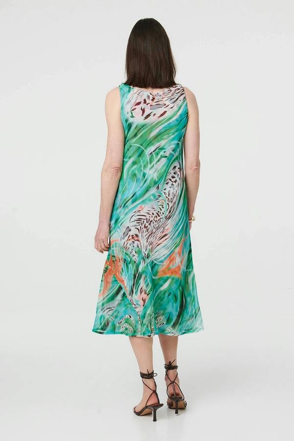 Green | Reversible Printed Sleeveless Midi Dress