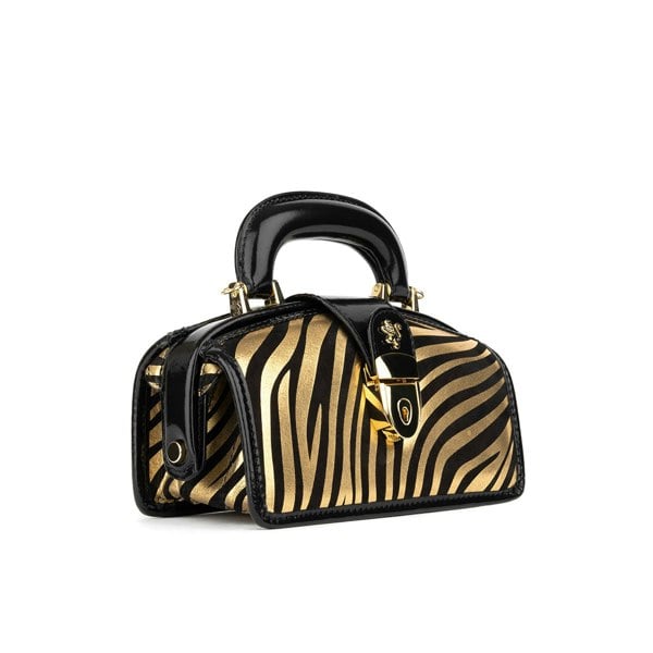 Embassy London Gazelle Mini - Black & Gold Stripes - Women’s mini leather top handle & crossbody bag