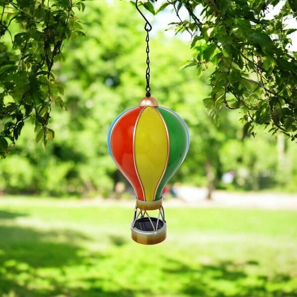 EDH Door Hardware Small Rainbow Solar Hot Air Balloon – Outdoor Hanging LED Light for Garden, Patio & Porch Décor (45cm x 14cm x 14cm)