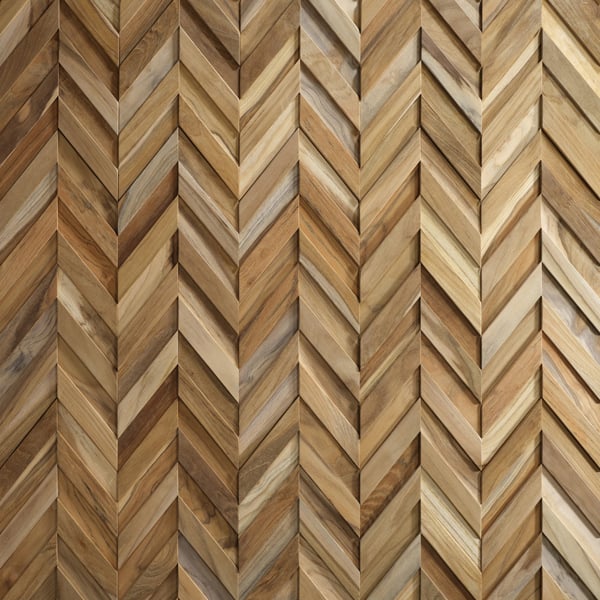 Wallsupply UltraWood Chevron Herringbone Solid Teak Wood Hardwood Panels, Wall Cladding 3D Interlocking Tiles, 10pcs 0.69m²