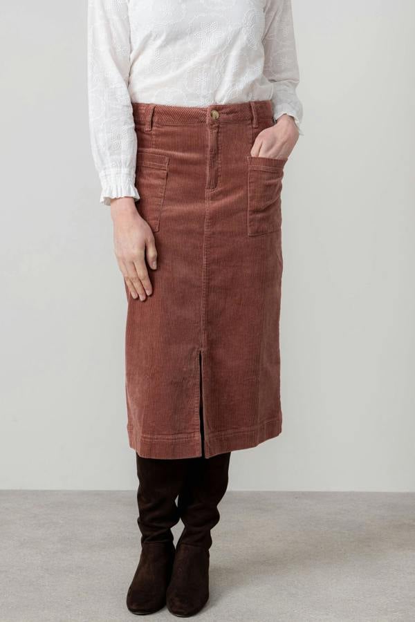 Lily & Me Penrose Stretch Jumbo Cord Midi Skirt Antique Rose