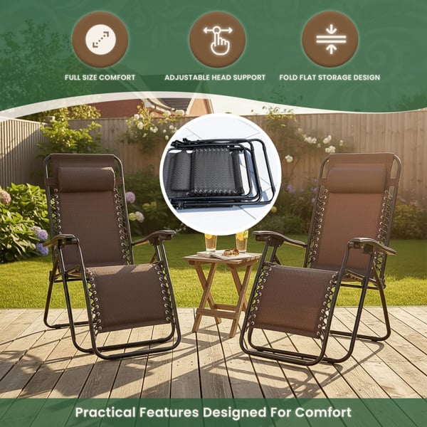 Padded Garden Anti Gravity Recliner Chairs Brown (Set of 2)