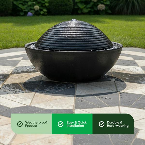 Gardenwize Solar Water Feature – Zen Ripple Dome Fountain with LED Lights & Battery Backup