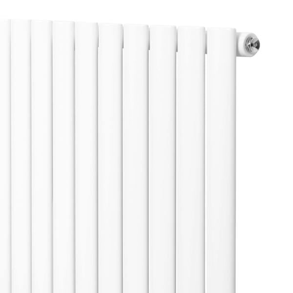 White oval single column radiator, 600 x 600mm, featuring sleek vertical lines and a polished end cap for modern decor