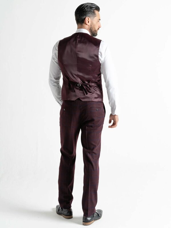 V2 Classic Kensignton Three Piece Suit - Soft Plum Tweed With Blue Checks