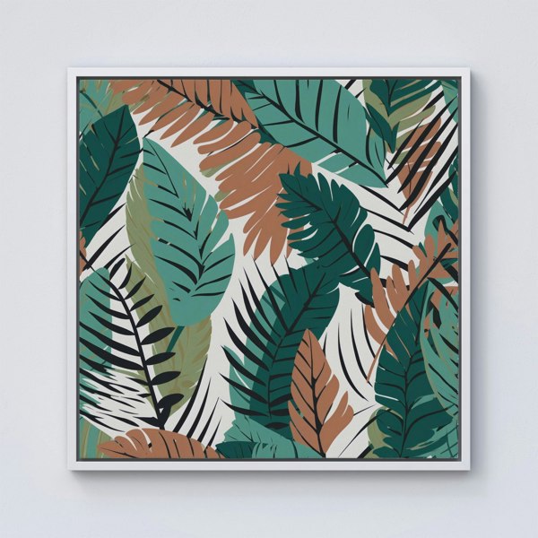 Warren Reed Tropical Floral Leaves Green Brown Framed Canvas