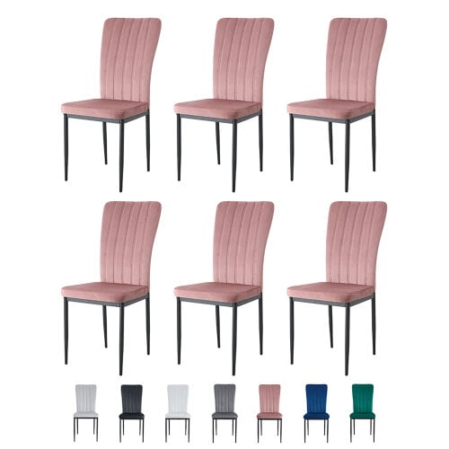 Set of 6 Velvet Effect Dining Chairs Plush Padded Upholstered Accent Chair Elle - Pink