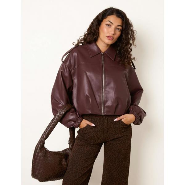 Blue Vanilla Puffball Zip Front PU Leather Jacket