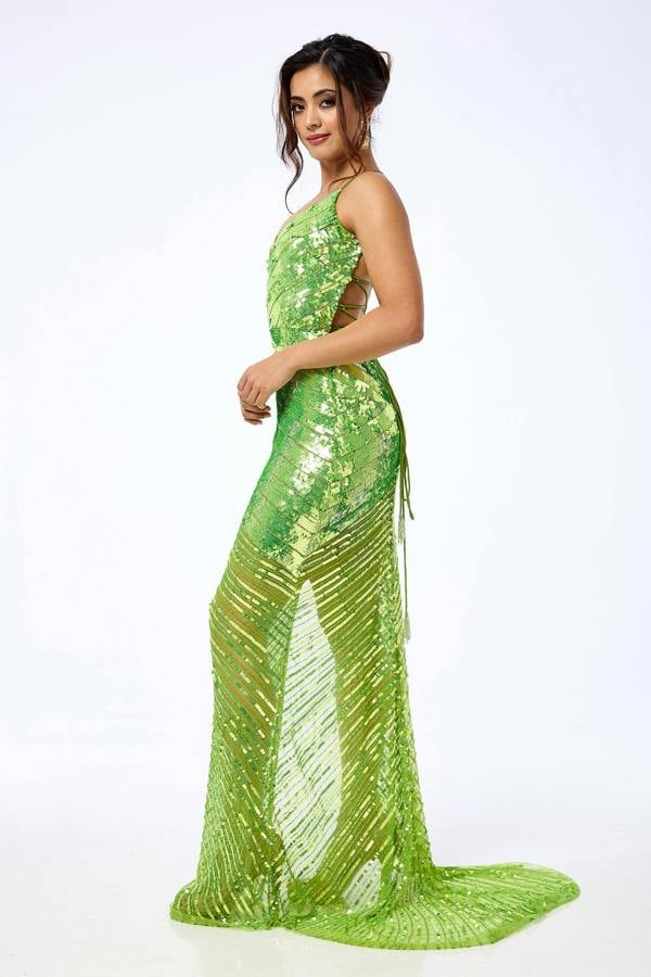 LuvForever Nymeria - Green Side Split Sequin Maxi Dress