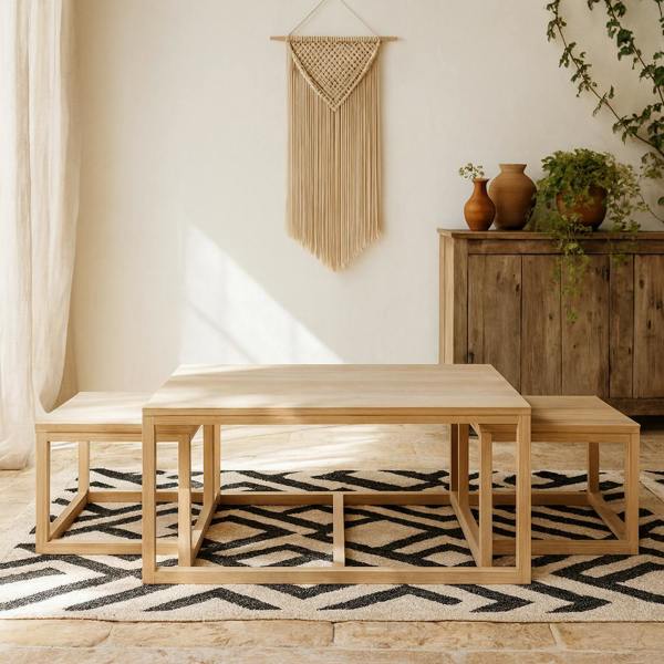 Wyld Haus Meadowbloom Set of 3 White Oak Nesting Coffee Tables