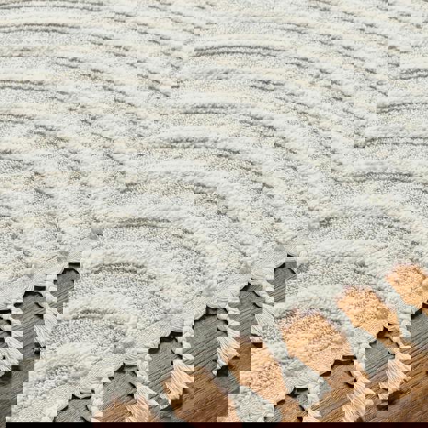 Livabliss Nora-Modern Grey Ivory High Pile Fringe Rug