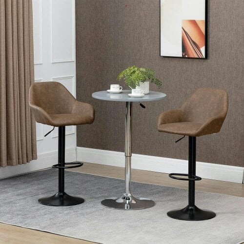 Bobobiy Bar Stools Set of 2, Height Adjustable Swivel Barstools, PU Leather Kitchen Stools with Backs, Counter and Dining Room, Dark Brown