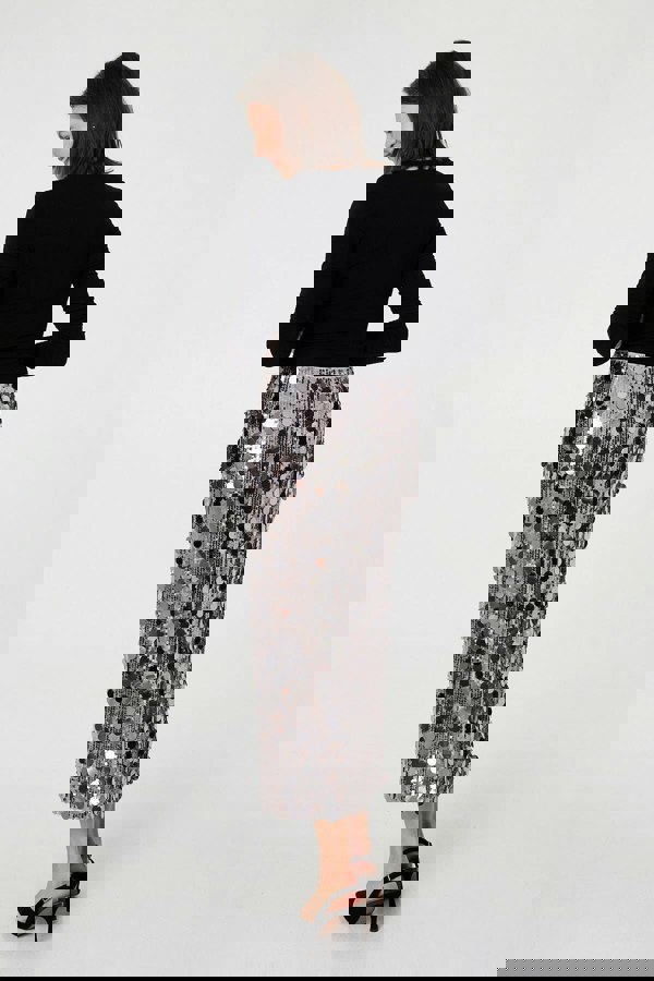 Navy | Sequin Embellished Straight Midi Skirt
