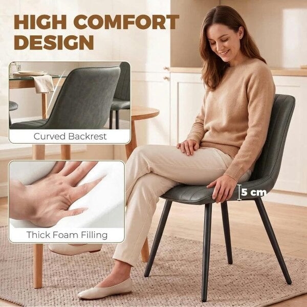 Bobobiy Faux Leather Upholstered Kitchen Chairs, Modern Dining Chairs Set of 2 with Metal Legs for Dining Room, Grey