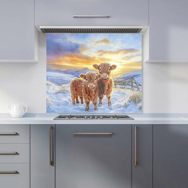 Warren Reed - Designer Snowy Baby Highland Cows Kitchen Splashback