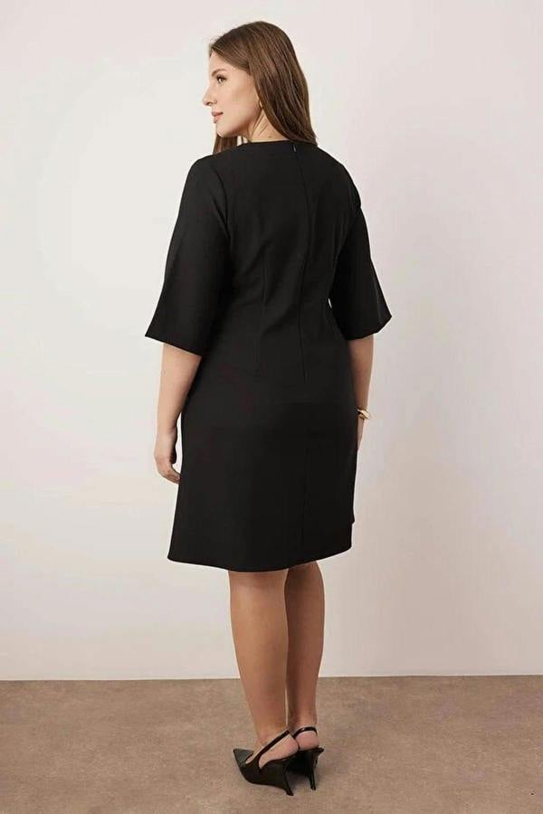 WOVCOR Mini Woven Plus Size Dress with Gold Buttons