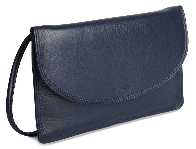 SADDLER ISABELLE Leather Slimline Crossbody Bag - Adjustable Strap, Multiple Pockets, Magnetic Closure - RFID Protected - Peacoat Blue