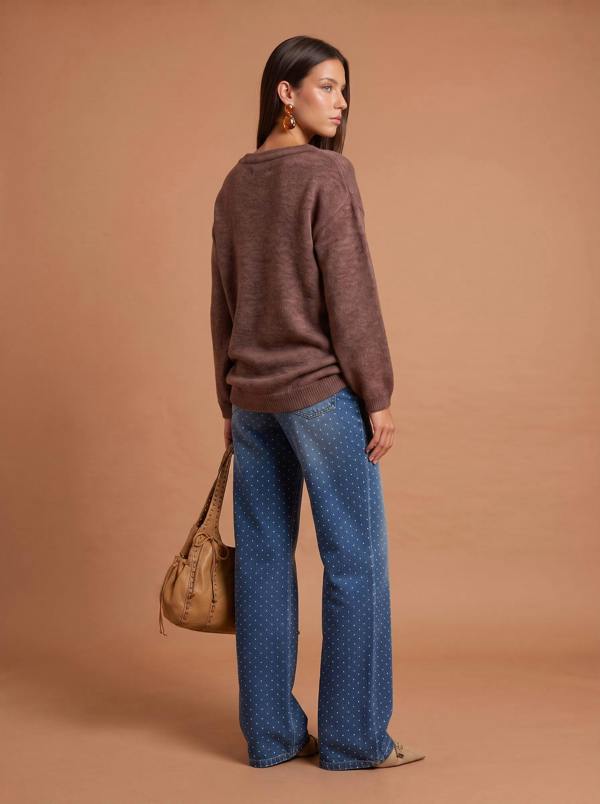 Urban Bliss Wool Blend Gold Trim Jumper Brown