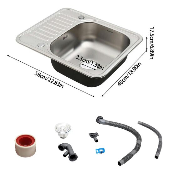 Havendro Inset Kitchen Stainless Steel Sink Rectangle Single Bowl W/ Drainer