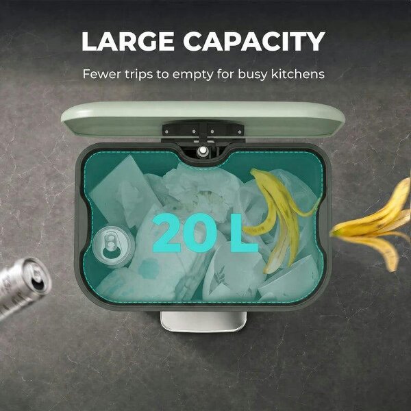 20 L Kitchen Pedal Bin, Metal Rubbish Bin with Removable Inner Bucket, Soft-Close & Stay-Open Lid, Light Green