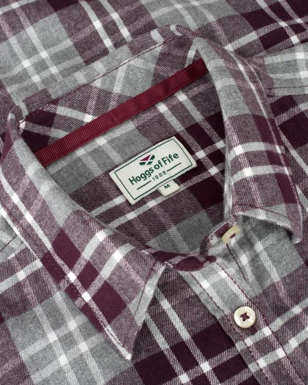 Close-up of Hoggs of Fife Eilidh shirt showing soft cotton fabric, fine check pattern and stitching for a refined country finish