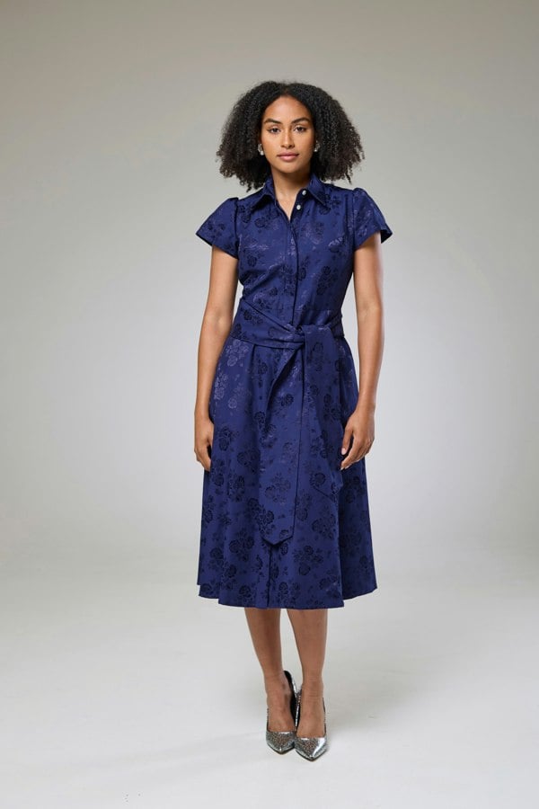 Isha's Timeless collection Royal Blue Petals Short Sleeve Shirt Dress