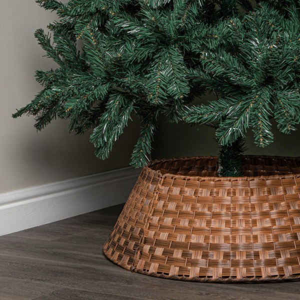 Samuel Alexander 48/70cm Samuel Alexander Large KD Plastic Wicker Rattan Woven Christmas Tree Skirt in Brown