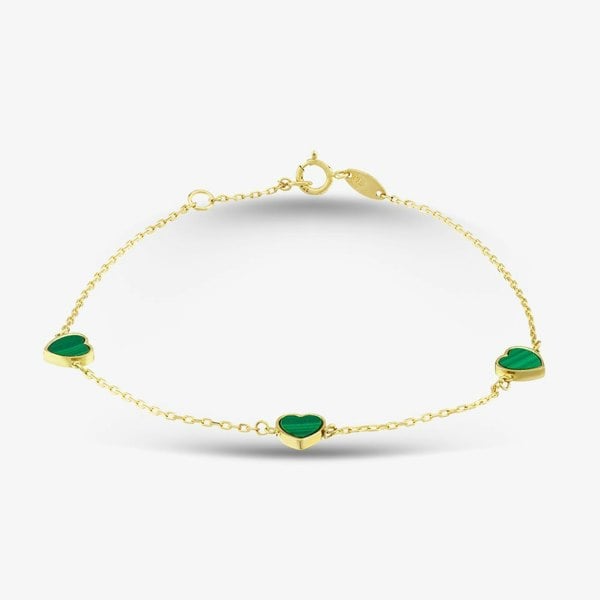 T. H. Baker 9ct Yellow Gold Malachite Heart Bracelet 1.29.1652