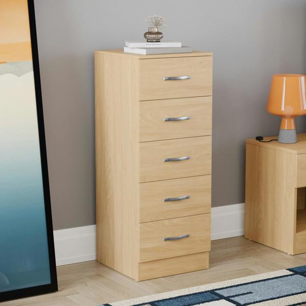 Vida Designs Riano 5 Drawer Narrow Chest, Black