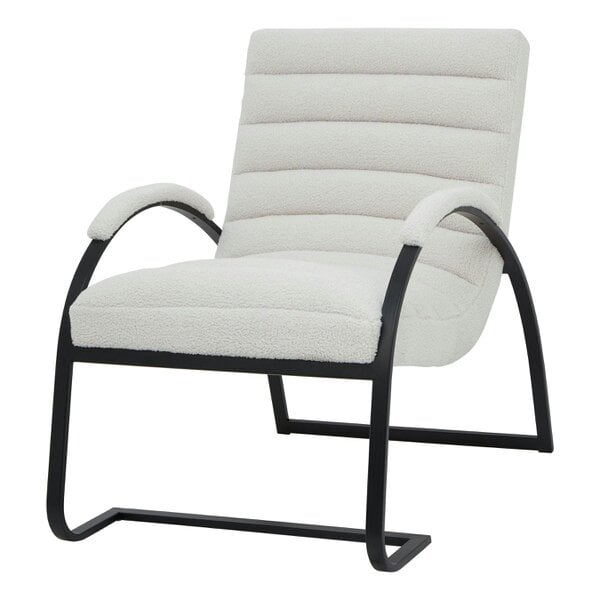 Wyld Haus Soft Cream Ribbed Boucle and Black Metal Accent Chair