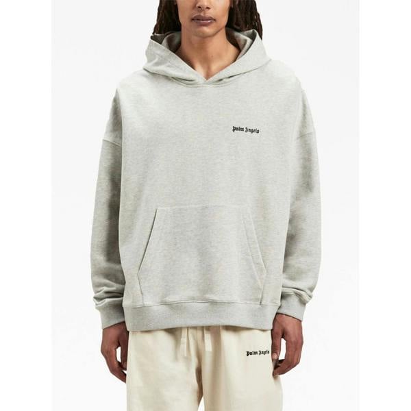 Palm Angels Embroidered Logo Hoodie   in  Light Grey